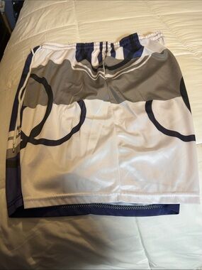Men's Athletic Shorts in White, Gray & Blue - Drawstring Performance Shorts